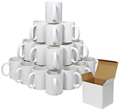 wowsubli 36x Sublimation Coffee Mugs 10oz Large Handle Blank White Coated Heat Press Cups with Gift Boxes