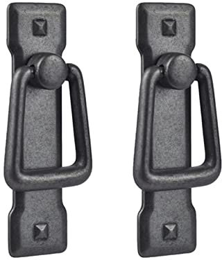 MY MIRONEY 5,7 cm Lochmitte Mission Style Ring Schrankgriff mit Rückplatte, Schwarz, 2 Stück