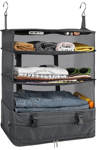 Surblue Kleiderschrank-Organizer zum Aufhängen 3 Ebenen faltbar, waschbarer Oxford-Stoff mit 2 Haken Grau XL