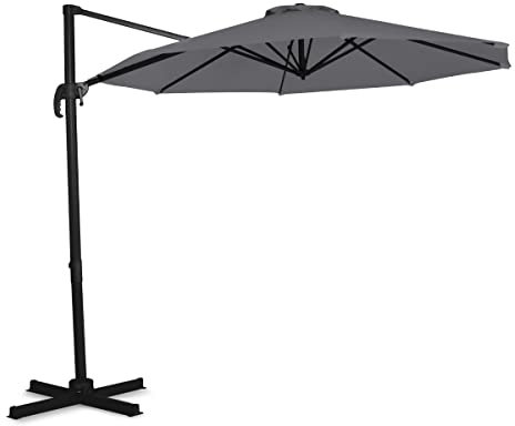 VONROC Parasol Inclinable Rond Gris Anthracite - Parasol de Jardin Extérieur Déporté 3 Mètres de Diamètre – Parasol Inclinable 360°C - Avec Voile Protection UV Indice 50+