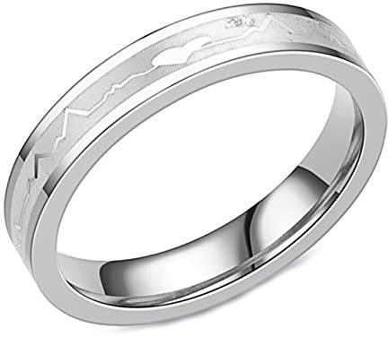 Mesnt Ringe Frauen Edelstahl, Silber Edelstahl Ringe 4MM Herzschlag Verlobungsring Größe 52 (16.6)