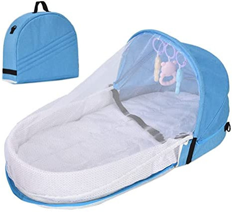 Yusat Cama de viaje infantil con mosquitera y toldo, cuna portátil para bebé, bolsa cambiadora, cuna plegable con mosquitera, cuna de bebé nido de peluche