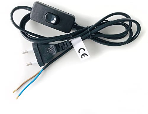 VASNER Lichtschalter für Zipris LED Spiegel Infrarotheizung/Spiegelheizung, Stromkabel mit Schalter und Euro Stecker, separate Steuerung von Wärme & Licht, Kabel 1.5 m, max. 2.5 A / 250 V (Schwarz)