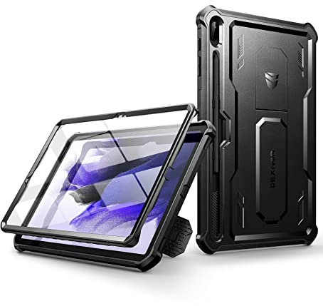 Dexnor for Samsung Galaxy Tab S7 FE Case, [Built in Screen Protector and Kickstand] Heavy Duty Military Grade Protection Shockproof Protective Cover - Black