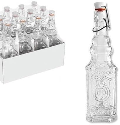 OISE ART STORE Trade Shop - Set 12 Pz Bottiglie in Vetro Quadrata Decorata con Tappo Meccanico 150 Ml 108008