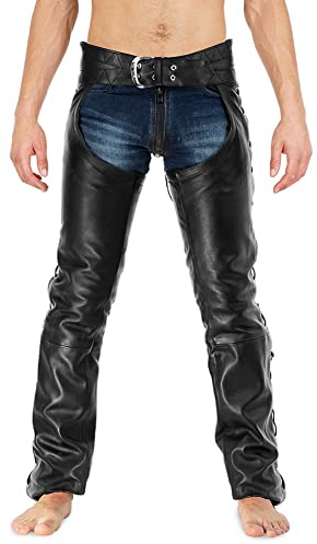 Bockle® Schnür-Chaps leather pants Men jeans, Size: W32/L34