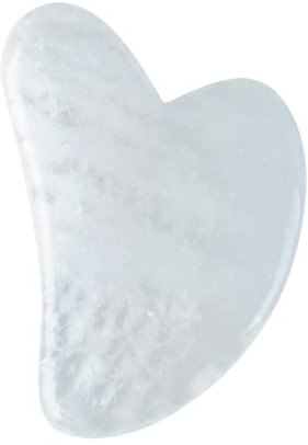 Sun & Sia - Masseur Visage Gua Sha en Pierre Naturelle de Cristal de Roche (+ Housse) - pour Rafraîchir Le Teint, Traiter Les Poches et Cernes, Stimuler la Circulation - Peau Plus Ferme et Élastique