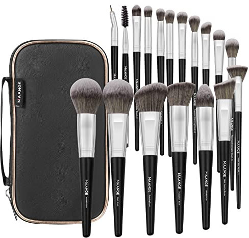 Pinselset Makeup, 18 Stück Professionelles Premium Synthetik Make Up Pinsel mit Tasche Foundation Kabuki Eye Travel Make up Pinsel Sets (Schwarz Silber)