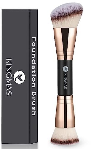 KINGMAS Foundation Make-up Pinsel, Premium Kabuki Pinsel, Doppelendiger Konturpinsel (flach/abgewinkelte runde Oberseite) zum Verblenden von flüssigem Puder, Concealer, Creme, Rouge, Make-up-Pinsel