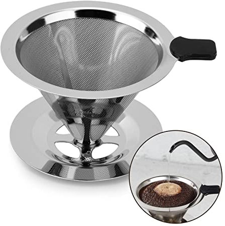 Kerry Filtro da caffè, gocciolatore riutilizzabile in acciaio inossidabile, filtro da caffè senza carta con supporto utensili da cucina per macchina da caffè manuale, 1-4 tazze