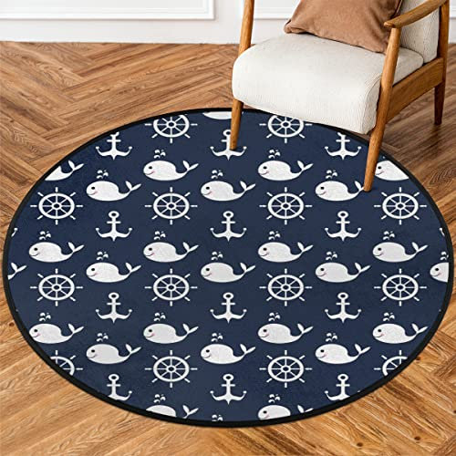 Wal-Radanker-Bereich, runder Teppich f¨¹r Wohnzimmer, 92 cm, Anker, nautisch, Teppiche, Schlafzimmerteppiche, rutschfest, waschbar, Teppichbodenmatten f¨¹r Eingangsbereich, Waschk¨¹che, Kinderzimmer