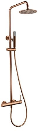 MICE Colonne de douche avec mitigeur intégré en acier inoxydable – pulvérisateur extra-plat – Robinetterie salle de bain couleur cuivre – Or rose brossé
