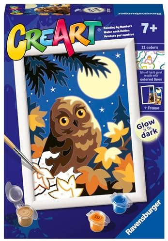 Ravensburger - CreArt E Serie: Eule im Mondlicht, Malset nach Zahlen, enthält ein vorgedrucktes Brett, einen Pinsel, Farben und Zubehör, kreatives Spiel für Jungen und Mädchen ab 7 Jahren