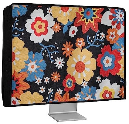 kwmobile Dust Cover for 20-22 monitor - Linen Monitor Protector with Design - Vintage Flowers Orange/Red/White