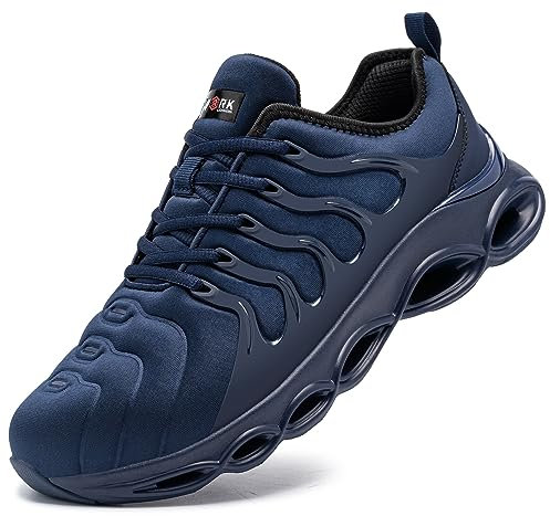 LARNMERN Steel Toe Cap Trainers Mens Safety Trainers Lightweight Safety Shoes Cushioning Fashion Breathable Comfortable Work Shoes (Navy Blue,9.5 UK)