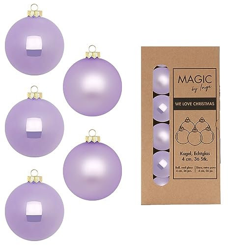 Weihnachtskugeln Glas 4cm x 36 Stück in Kartonbox Christbaumkugeln klein Flieder Lilac Breeze