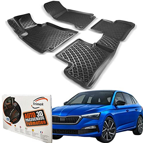 Trimak Passgenau 3D Fussmatten Auto Kompatibel mit Skoda Scala 2019-2023 Auto Zubehör 1. Und 2. Reihe Gummimatten Autos TPE Allwetter Geruchlos rutschfest Vorne und Hinten Schwarz