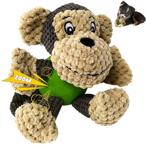 lifefav Dog Toy Low Stuffing For Boredom, Puppy Toy With Squeaker Rubber Ball Body, Interactive Dog Plush Toys, Puppy Chew Toys (Monkey)