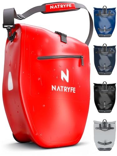 NATRYFE Fahrradtasche für Gepäckträger - 28L Volumen, 100% Wasserdicht & Robust - Mit Reflektoren & Schultergurt - Bombenfester Halt an jedem Gepäckträger - Ideale Gepäckträgertasche