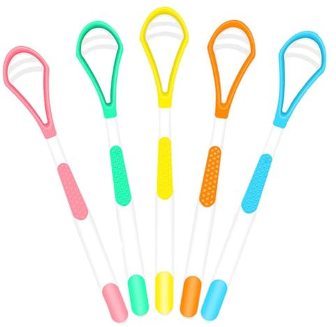 KASESSS 5 Pièces Gratte Langue, Brosse Langue Plastique, Double Face Souple Gratte-Langues, Pratique Rape Langue, Tongue Scraper pour Une Haleine Fraiche, Grattoir Langue pour Enfants et Adultes