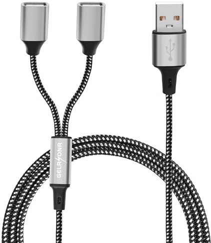 GELRHONR Câble USB Répartiteur 2 Ports 1M, USB2.0 Type A Mâle vers Femelle Splitter Braid Nylon Multiple Porte Extender Hub Chargeur pour Printer/clavier USB/Laotop/Led (1 to 2)