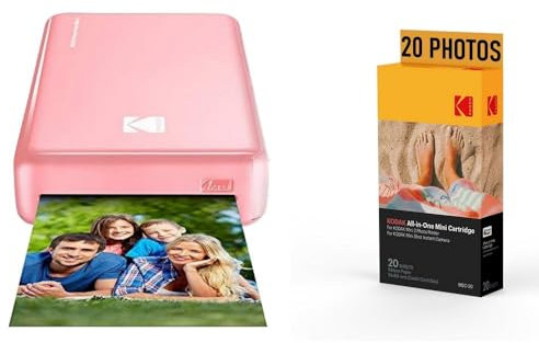 KODAK Pack Imprimante Photo Printer PM220 et Cartouche MSC20 - Photos 5.4 * 8.6 cm, WiFi, Compatible avec iOS et Android - Rose