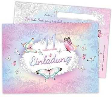 Limonia 12 Einladungskarten zum 11. Kindergeburtstag Einladung Geburtstag Mädchen Schmetterling Blumen