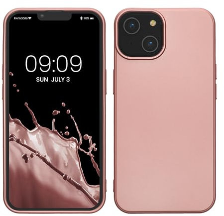 kwmobile Case Compatible with Apple iPhone 14 Case - Soft Slim Metallic TPU Silicone Cover - Metallic Rose Gold