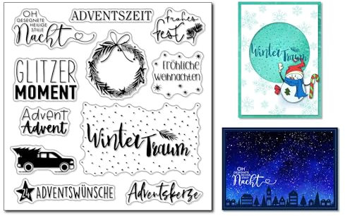 arriettycraft Stempel mit deutschen Texten Weihnachten Transparente Stempel für Karten herstellung Winter Adventszeit Silikon Stempel für Karten Herstellung Dekoration und DIY Scrapbooking Basteln