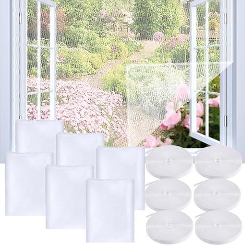 6 Stück Fliegengitter Fenster,130cm x 150cm Moskitonetze für Fenster,Fliegengitter Fenster Magnet mit 6 Rollen Selbstklebeband,Moskitonetz Fenster Zuschneidbar Mückenschutz Fenster.