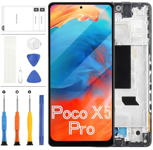LCD-Bildschirm für Xiaomi Poco X5 Pro/Poco X5 Pro 5G 22101320G 22101320I 16,9 cm (6,67 Zoll) LCD-Display, Touchscreen-Digitizer, Montageset mit Werkzeug (schwarz mit Rahmen)