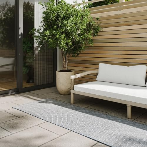 benuta Basic In- & Outdoor Teppich Lou - Blau 70x200 cm - Wetterfest & UV-beständig - Multifunktional für Balkon, Terrasse, Garten - Küchenteppich & Wohnzimmerteppich - Pflegeleicht Robust