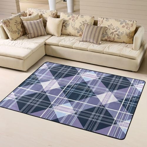 Mexpekil Lila karierter Teppich, 120 x 160 cm, rutschfester Teppich für Wohnzimmer, Schlafzimmer, waschbar, große Matte, moderne Heimdekoration für drinnen und draußen