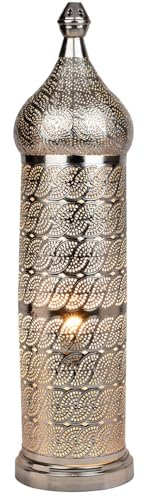 Marrakesch Orientalische Deko Stehlampe Lampe 82cm groß | Boho Tischlampe Stehleuchte als Dekoration im Wohnzimmer Schlafzimmer & Kinderzimmer | Tischleuchte Insaf silber aus Metall E27 Lampenfassung