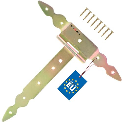 KOTARBAU® T Scharniere gold L: 250 mm Kreuzgehänge verzinkt Stahl Gartentor Scharnier Türband Holztür Ladenband Torscharniere Schwerlast Türbänder Beschläge Gartentor Tor Scharniere