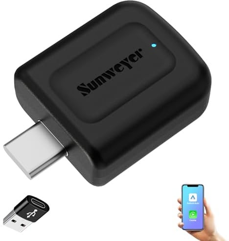 Sunweyer 2024 Ultimo Wireless CarPlay & Android Auto Dongle 2 IN 1 Scatola di Connessione Automatica, Porta USB di Tipo C, Supporta Aggiornamenti Online Adattatore Cablato a Wireless (Type-C Port)
