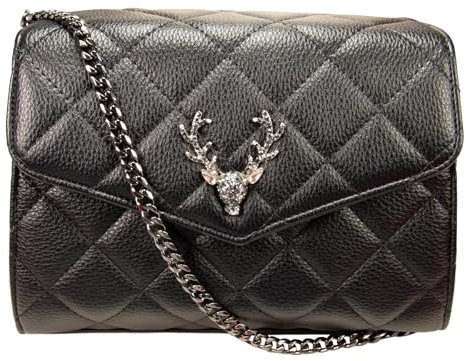 Alpenflüstern Trachtentasche Clutch Strasshirsch - Damen Handtasche, Schultertasche fürs Dirndl, Tasche zur Tracht, Dirndltasche mit Metallelemente (schwarz) DTA100