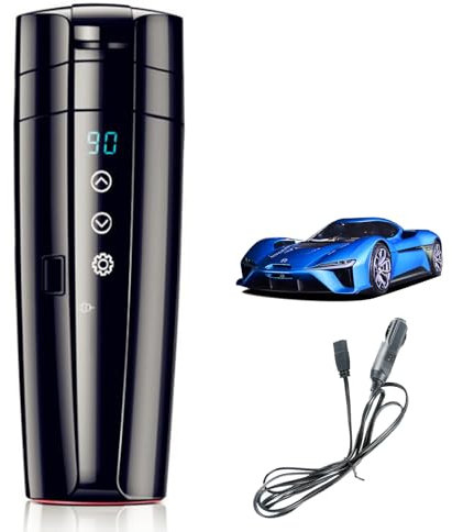 Bouilloire électrique pour Voiture, Euakee 12V Bouilloires Portables de Voyage avec Réglages de Température de 20 à 95 ℃, Tasse de Camion de thé à Café de 350 ml avec Acier Inoxydable 304 pour Père