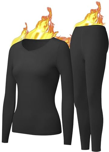 UNIQUEBELLA Damen Thermo-unterwäsche Set, Thermoshirt Damen Langarm, Skiunterwäsche Winter Funktionsunterwäsche Set, Winter Thermo Base Layer für Alltag für Skifahren Wandern Joggen Sport