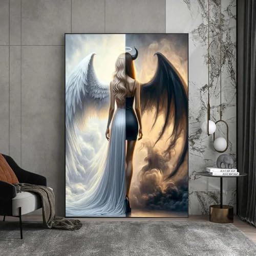 Abstrakte Engel Und Teufel Cartoon Frau Wand Kunst Leinwand Gemälde Ästhetische Kunst Poster Und Drucke Moderne Wohnzimmer Home Decor Bilder 30X40Cm Kein Rahmen