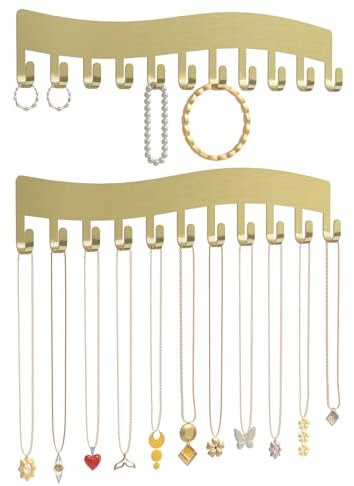 Josmimic Jewellery Holder Wall Necklace Organiser: Necklace Storage for Women, Jewellery Display for Necklace Hanging, Jewelry Hook for Girls, Adhesive Necklace Hanger, Gold