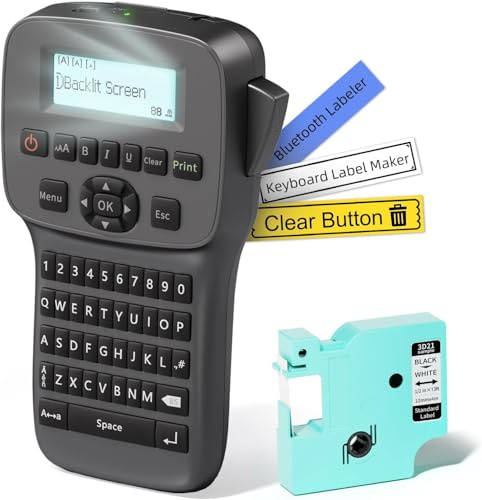 EazeID Label Maker Machine Portable, Rechargeable Label Maker Handheld, Keyboard Label Printer with Backlit Screen, Bluetooth Labeler for School Office Industrial Use, LM1600 Black