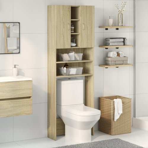 Homgoday Armoire à laver couleur chêne Sonoma 64 x 25,5 x 190 cm Accessoires pour machines à laver et sèche-linge