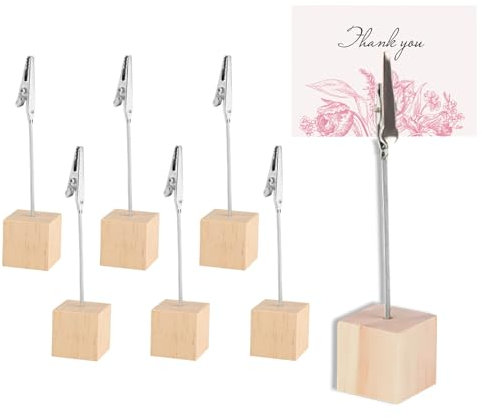 DHWEKU Porte Photo 6pcs, Mémo et Porte-clips Message, Porte Photo Mémo Clip Avec Pince Crocodile et base en Pin, Pince Porte Nom Pour la Décoration de Bureau, Mariage, Fête, Maison