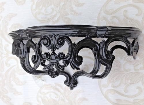 Pintici Étagère murale, console murale, (l x H x P) - 50 x 24 x 20 cm - Étagère murale antique Repro - Style antique - Étagère à fleurs - CP72 (noir)