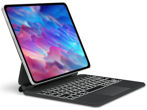 SENGBIRCH Magic Keyboard for iPad Air 13 (M3 2025/M2 2024) - UK Layout 7 Colors Backlit Touchpad Bluetooth Keyboard Case for iPad Pro 12.9 inch 6th/5th/4th/3rd, Black