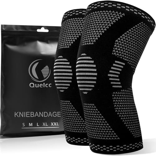 Quelcc 2 Pcs Rodillera para Mujeres y Hombres, Rodillera de Compresión para Artritis, Rodillera Terapeutica Ajustable, Manga de Compresión de Rodilla para Correr, Fitness, Deportes, XXL