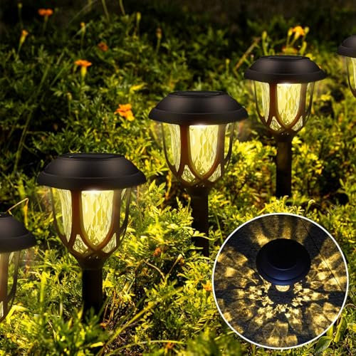 KALAHOL 6 Pack Solar Lights Outdoor Garden, Warm White, IP44 Waterproof, Pathway Lighting, Dusk to Dawn Auto On/Off, Ornament Outdoor Solar Garden Light for Yard Lawn Patio Decorative
