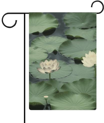 Schwarze Lilien-Pads, Gartenflagge, 32,6 x 47,8 cm, doppelseitige Flagge, Hofflagge, vertikales Banner, Willkommensflagge, saisonale Bauernhausflagge für Terrasse, Rasen, Zuhause, Outdoor-Dekoration