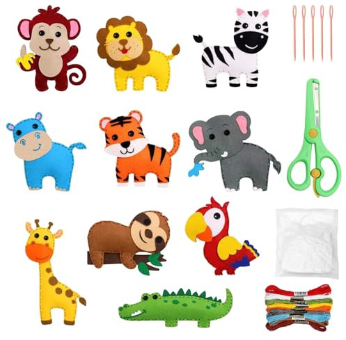 APOMOONS 10-teiliges Bastelset Filz Tier Nähset, DIY Nähspass, Animals Sewing Kit, DIY Tierform Filz, Wunder Nähspaß Bastelset für Jungen Mädchen